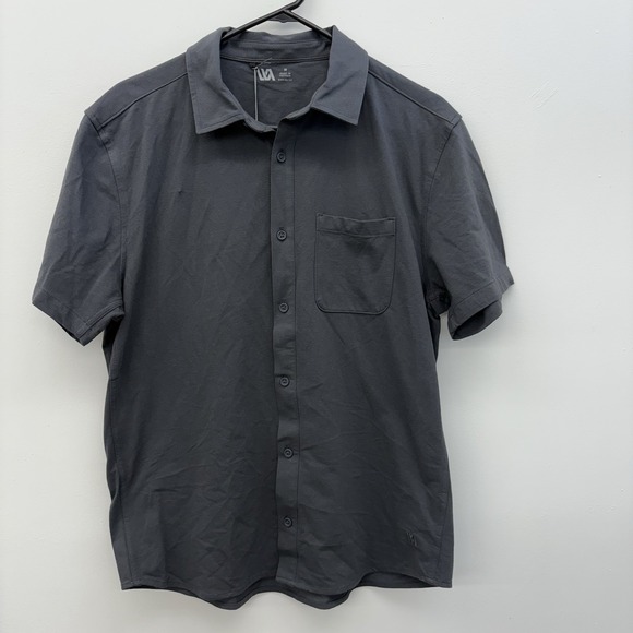 VRST Men's Refined Knit Button Up SS Shirt Men's Size M Medium Graphic Charcoal - Picture 1 of 5